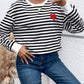 Heart Patch Striped Round Neck Long Sleeve Sweatshirt