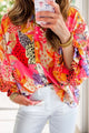 Printed Button Down Long Sleeve Shirt Strawberry
