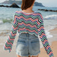 Striped Boat Neck Long Sleeve Cover Up