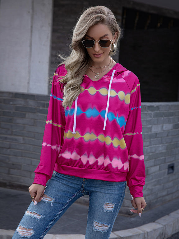 Ivy Lane Tie Dye Raglan Sleeve Hoodie Hot Pink