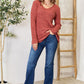 Ribbed V-Neck Long Sleeve T-Shirt