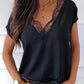 Full Size Lace Detail V-Neck Short Sleeve Blouse