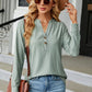 Notched Neck Long Sleeve Buttoned Blouse