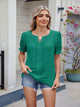 Eyelet Notched Short Sleeve Top Green