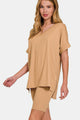 Zenana V-Neck Short Sleeve T-Shirt and Biker Shorts Set Dk Brush