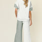 Double Take Full Size Texture Contrast T-Shirt and Wide Leg Pants Set