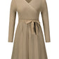 Surplice Neck Tie Front Pleated Sweater Dress