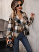 Perfee Plaid Collared Neck Long Sleeve Jacket Camel