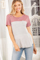 Heimish Color Block Striped Round Neck Short Sleeve T-Shirt MAUVEHGREY