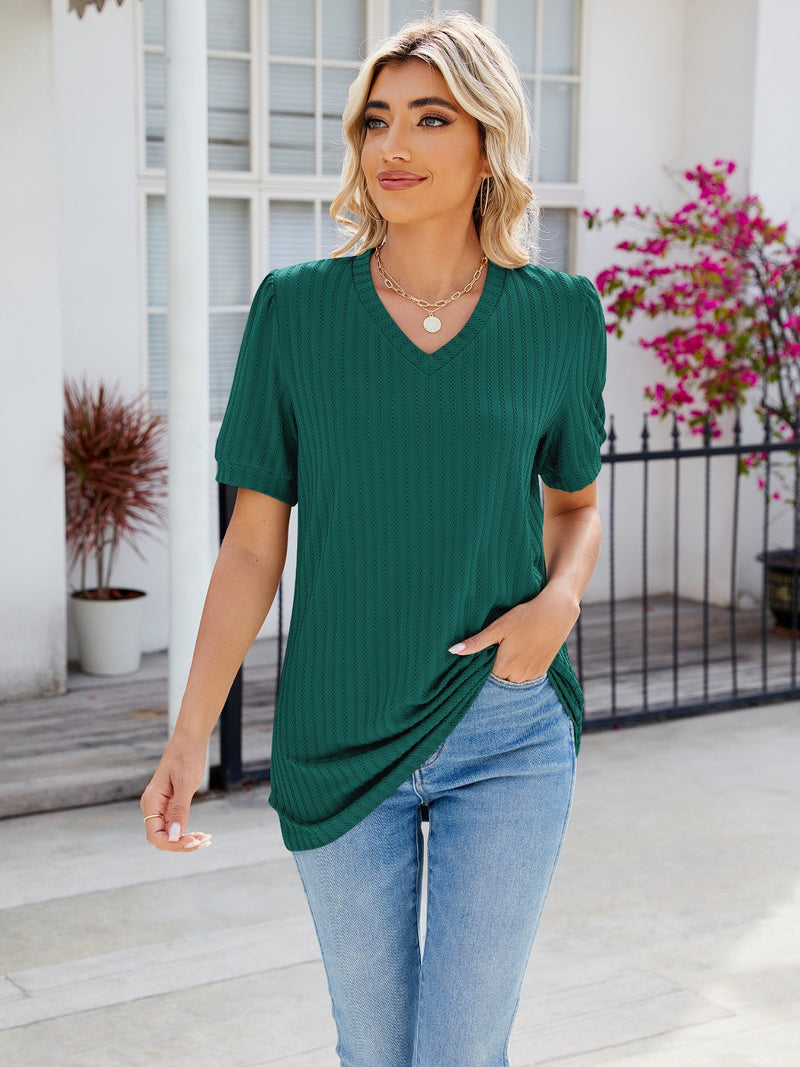 V-Neck Short Sleeve Blouse