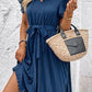 Tie Neck Belted Pleated Dress