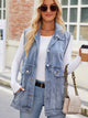 Button Up Collared Neck Denim Jacket with Pockets Light Blue