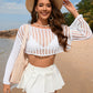 Openwork Boat Neck Long Sleeve Cover-Up