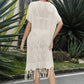 V-Neck Short Sleeve Fringe Hem Knit Dress