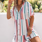 Striped Button Front Flutter Sleeve Tiered Shirt Dress