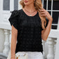 Swiss Dot Round Neck Petal Sleeve Blouse