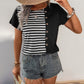 Perfee Striped Round Neck Short Sleeve T-Shirt