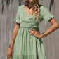 Smocked Waist Flounce Sleeve Ruffle Hem Dress