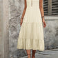 Decorative Button Notched Sleeveless Dress