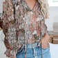 Printed Tie Neck Long Sleeve Blouse