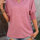 Notched Lantern Sleeve Blouse