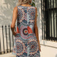 Printed Round Neck Sleeveless Dress with Pockets