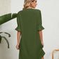 Notched Neck Flounce Sleeve Dress