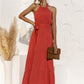 Halter Neck Tie Waist Tiered Maxi Dress