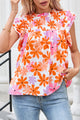 Printed Round Neck Cap Sleeve Blouse Multicolor