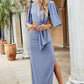 Cutout Split Puff Sleeve Maxi Dress