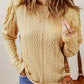 Cable-Knit Round Neck Long Sleeve Blouse