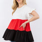 Celeste Full Size Color Block Ruffled Short Sleeve Top