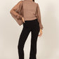 HYFVE Ruched Sheer Long Sleeve Mock Neck Blouse