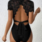 Perfee Lace Backless Round Neck Bodysuit