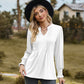 Notched Neck Flounce Sleeve Blouse