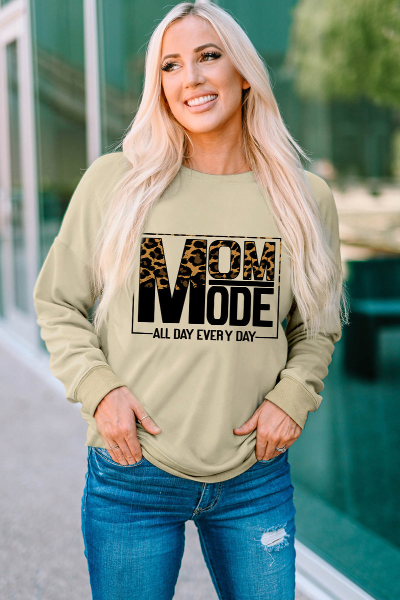 Letter Graphic Leopard Dropped Shoulder Sweatshirt Khaki