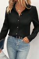 Textured Collared Neck Long Sleeve Shirt Black