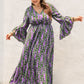 Plus Size Printed V-Neck Long Sleeve Maxi Dress