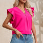 Ruffled Notched Cap Sleeve Blouse