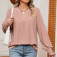 Eyelet Notched Long Sleeve T-Shirt