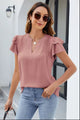Ruffled Notched Short Sleeve Blouse Dusty Pink