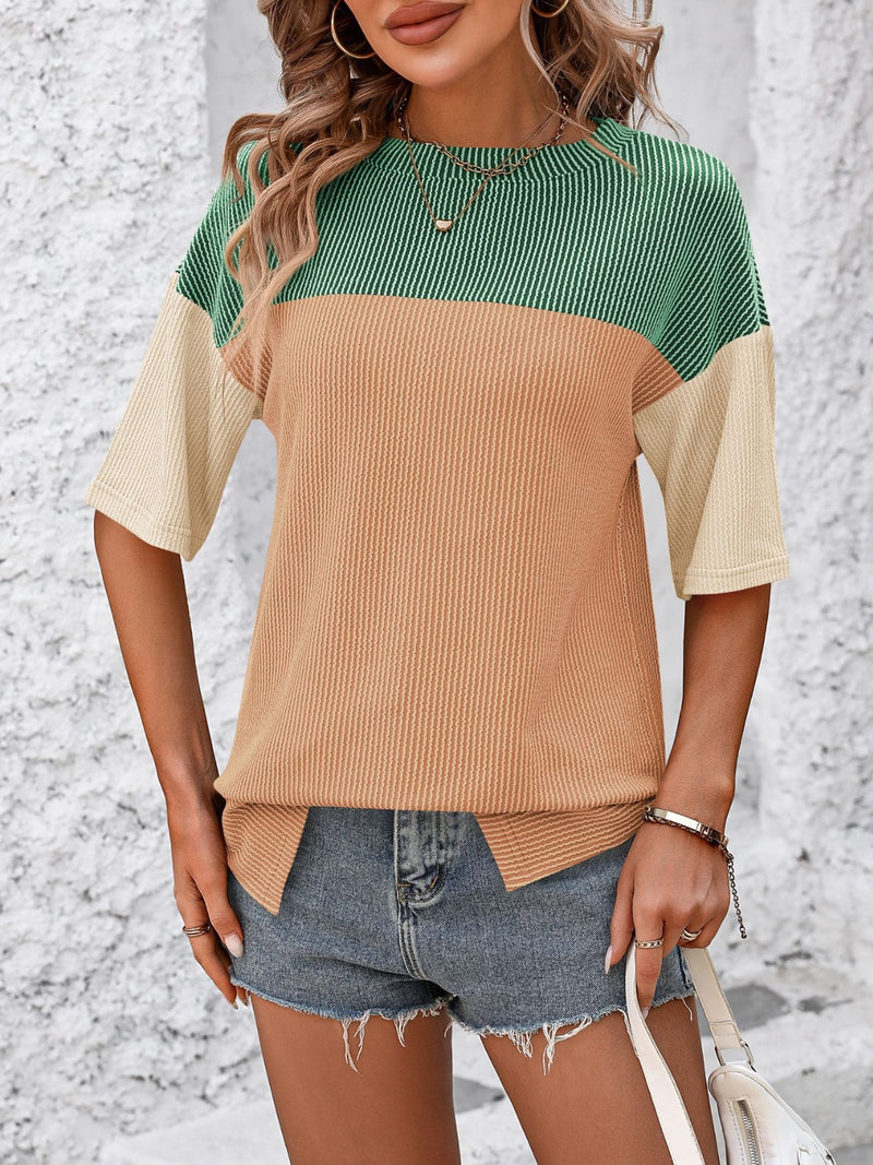 Mandy Color Block Round Neck Half Sleeve T-Shirt