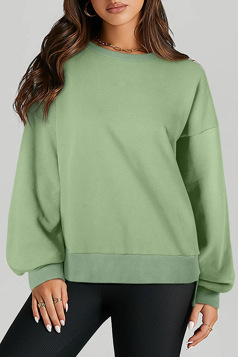 High-Low Round Neck Long Sleeve Sweatshirt Sage