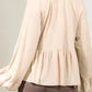 Notched Balloon Sleeve Peplum Blouse