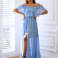 Off-Shoulder Layered Split Maxi Dress