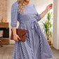 Plus Size Round Neck Striped Tie Waist Dress