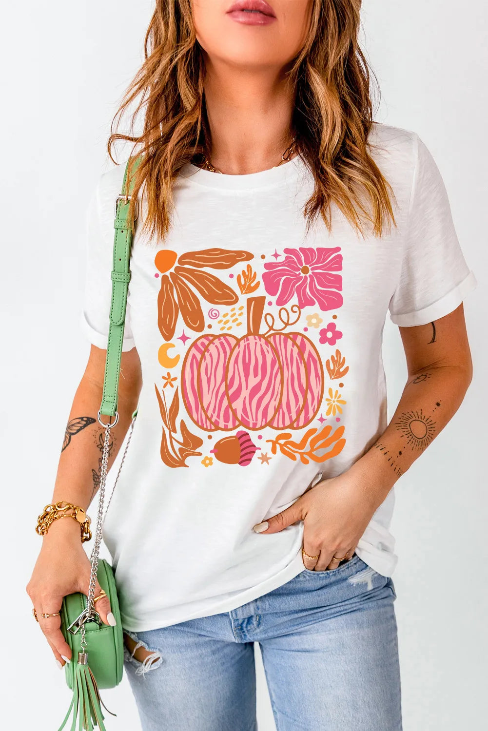 Graphic Round Neck Short Sleeve T-Shirt White