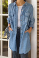Full Size Pocketed Button Up Long Sleeve Denim Jacket Light Blue