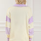 Striped Contrast Johnny Collar Dropped Shoulder Sweatshirt