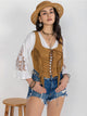 Fringe Lace-Up Vest Tan